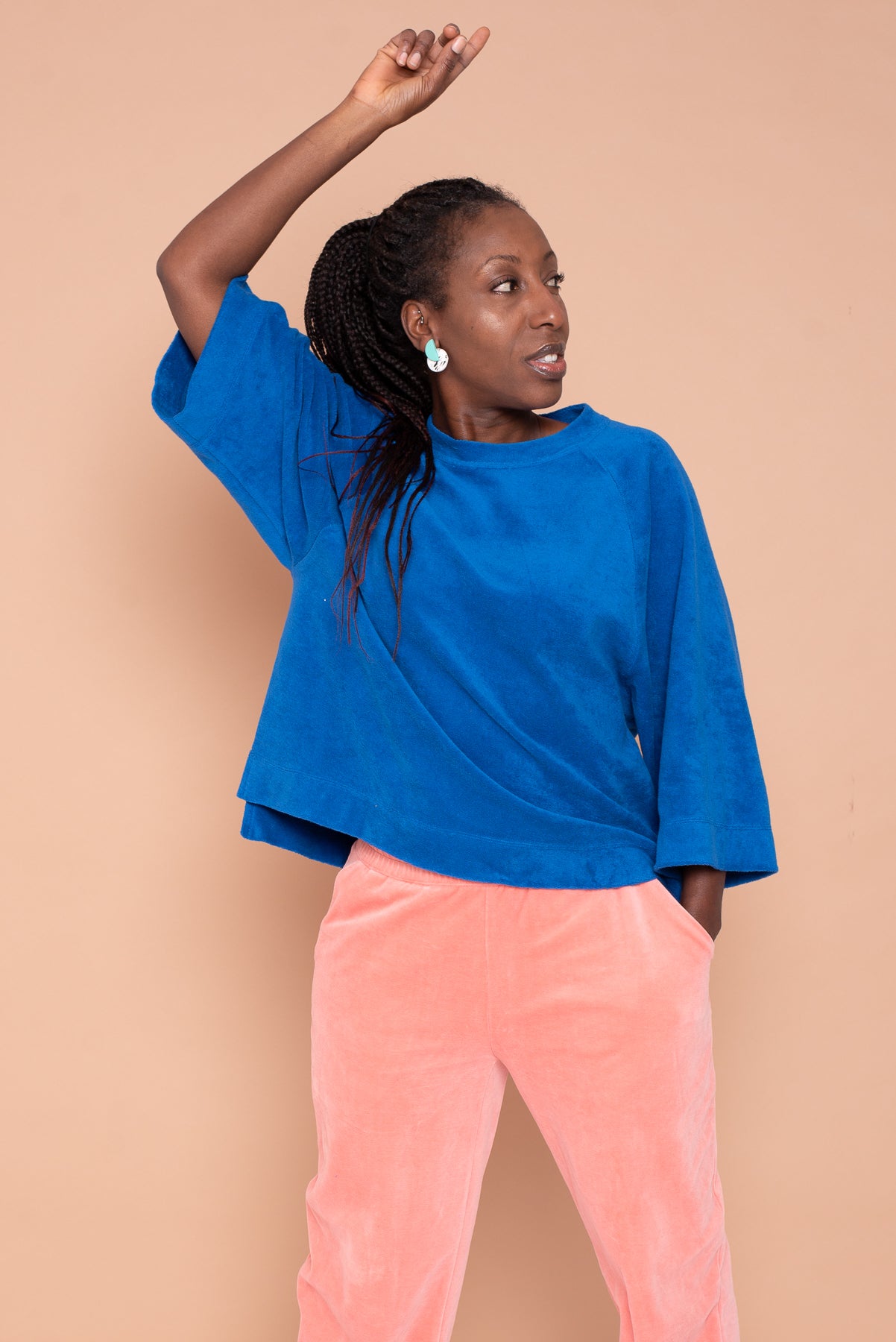 YYULI – Oversized Shirt aus Frottée – Blau