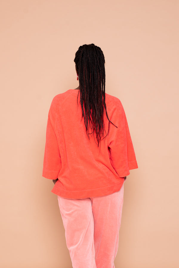 YYULI – Oversized Shirt aus Frottée – Rot
